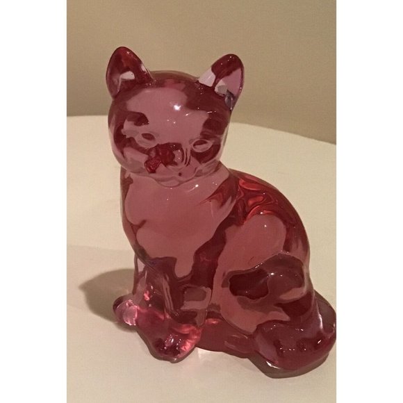 Rose Pink Cat By Fenton 3.75” H - Picture 1 of 5